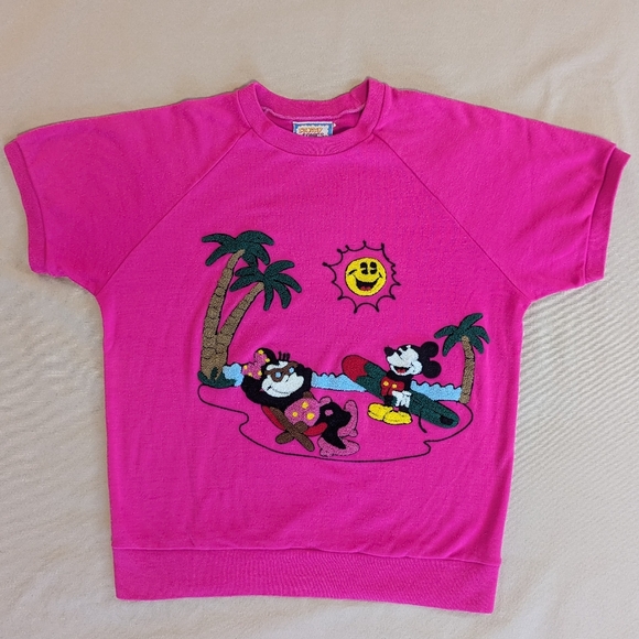 Disney Vintage 1980's Mickey & Minnie Mouse Short Sleeve Sweatshirt | Sz Lg - Picture 1 of 5